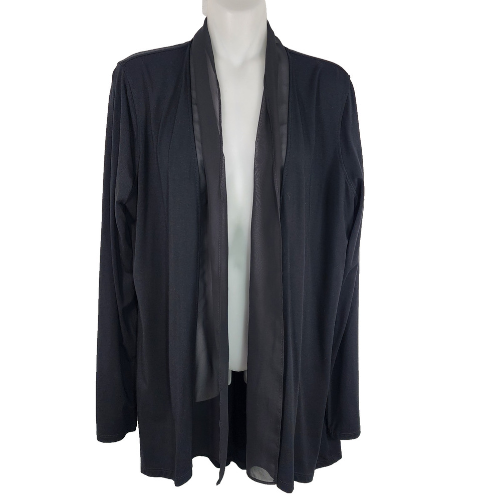 Lauren Ralph Lauren Womens Cardigan Sweater Medium Black Open Sheer Panel Jersey